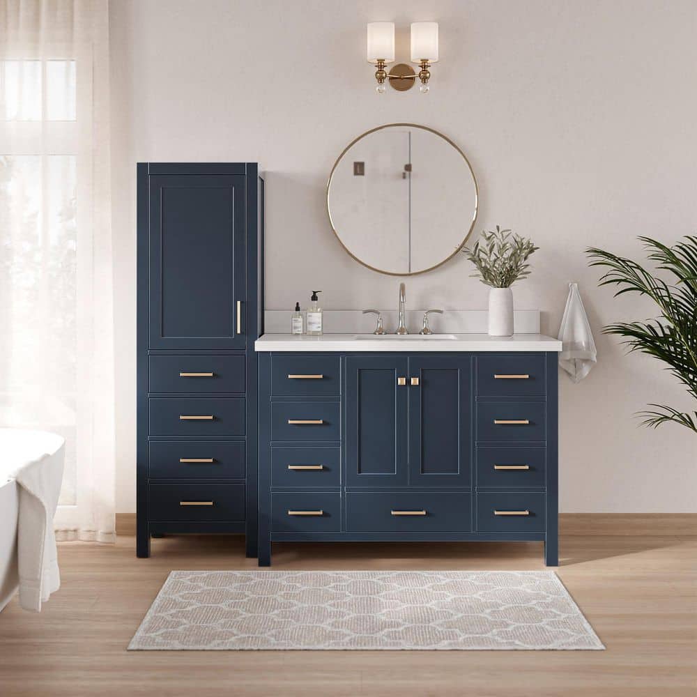 Cambridge 49 in. Single Sink Bath Vanity with Pure White Quartz Top and Linen Cabinet in Midnight Blue price history on PriceWatchPro