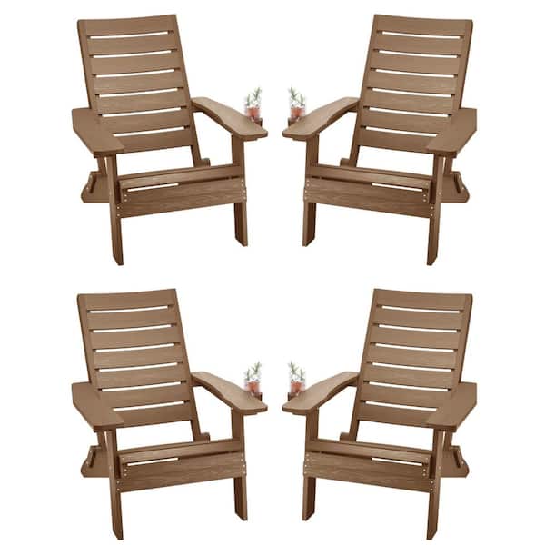 Mximu All-Weather HIPS Teak Folding Plastic Patio Adirondack Chair for Outdoor (Set of 4)