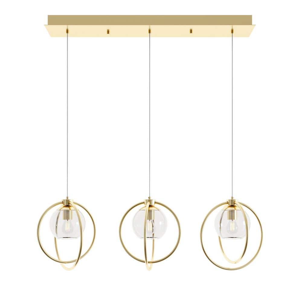 Jamie 3-Light Satin Brass, Clear Shaded Pendant Light with Clear Glass Shade price history on PriceWatchPro