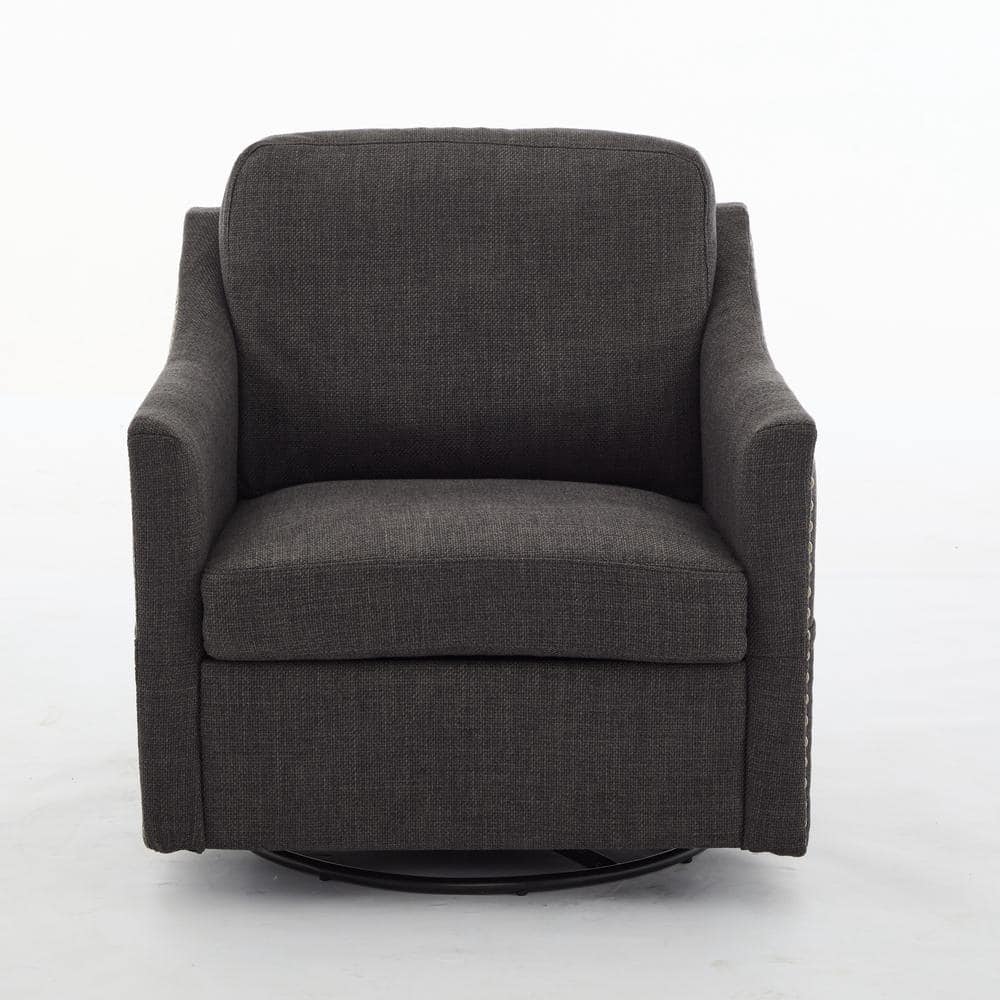 Dark Gray Swivel Rotating Accent Chair with USB and Pockets Upholstered Fab