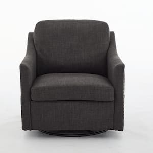 Dark Gray Swivel Rotating Accent Chair with USB and Pockets Upholstered Fabric Reclining Single Sofa Chair w/Cooper Nail