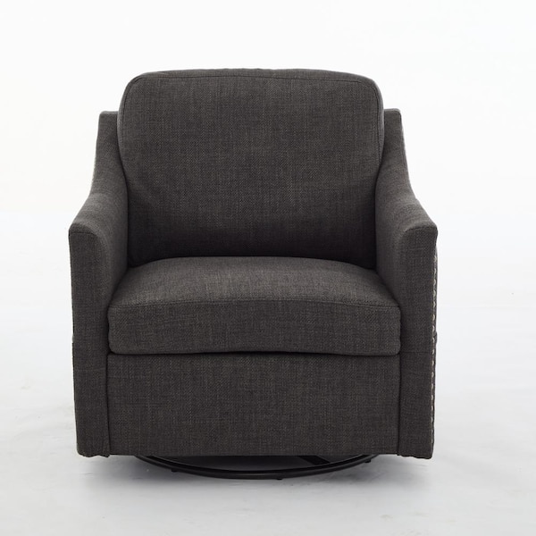 CSC DECOR INC Dark Gray Swivel Rotating Accent Chair with USB and Pockets Upholstered Fabric Reclining Single Sofa Chair Cooper Nail
