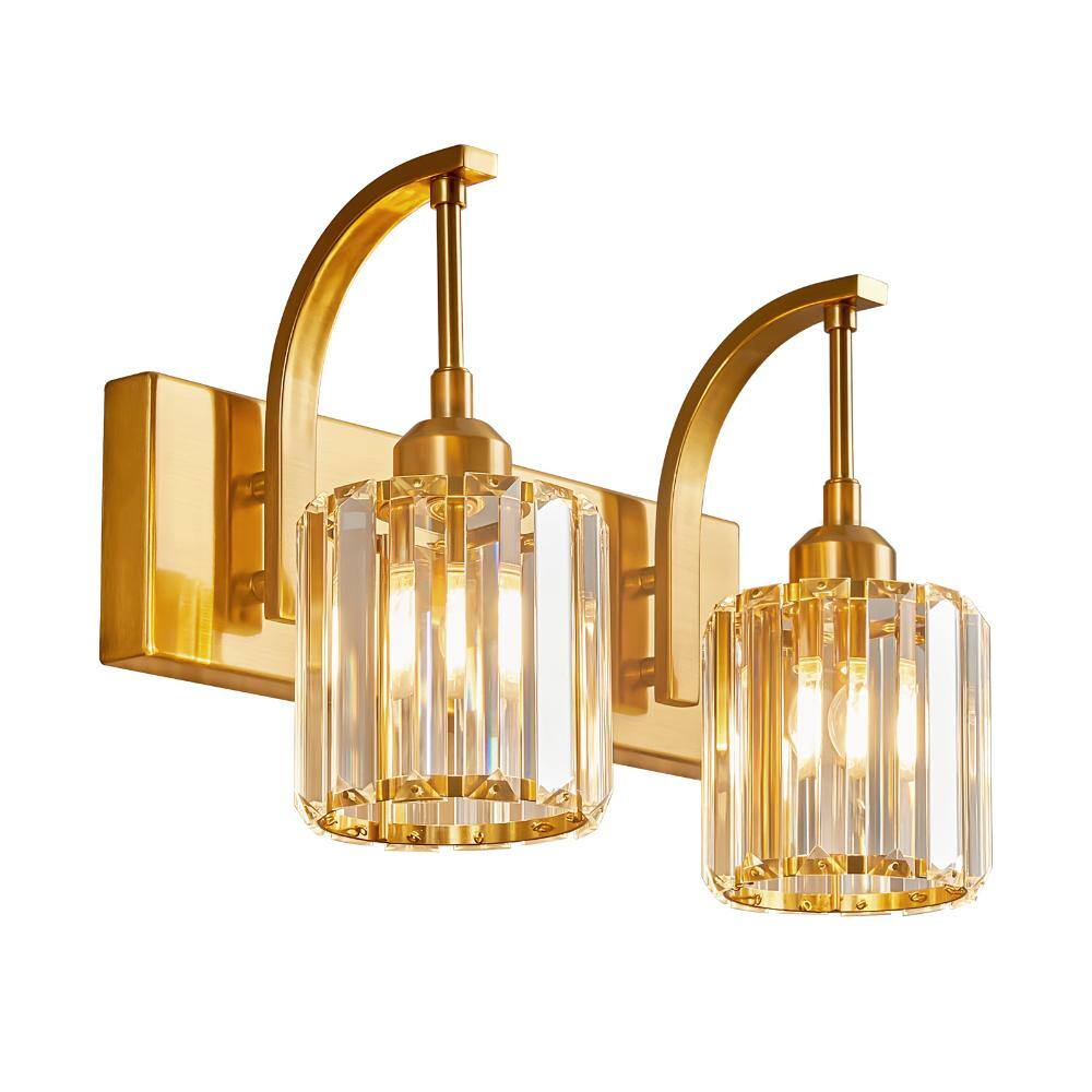 13.77 in.2-Light Gold Bathroom Vanity Light Clear Octagonal Crystal Wall Lighting Fixture Over Mirror For Bathroom price history on PriceWatchPro