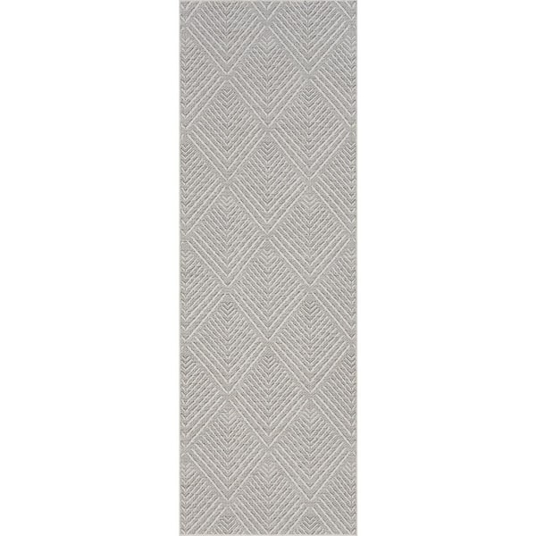 Elarissea Contemporary Grey 3 ft. x 8 ft. Outdoor Runner Rug