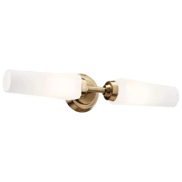 Truby 20.75 in. 2-Light Champagne Bronze Contemporary Bathroom Vanity Light with Satin Etched Cased Opal Glass