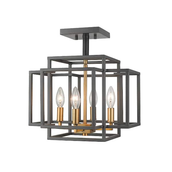 Unbranded Titania 14 in. 4-Light Bronze Plus Olde Brass Semi-Flush Mount with no Shade