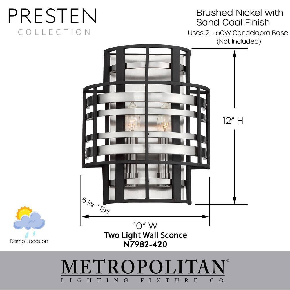 Presten Brushed Nickel & Sand Coal 2-Light Dimmable Wall Sconce