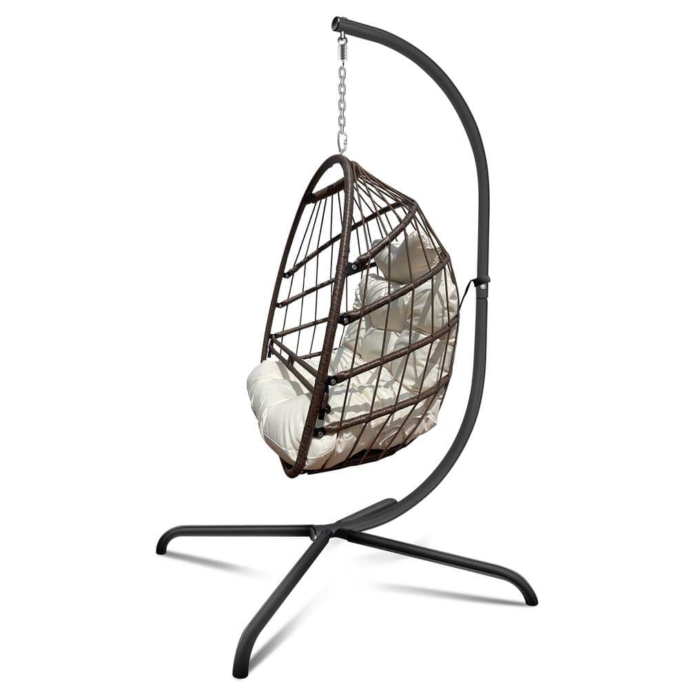 1-Person Brown Wicker Rattan C-Type Patio Swing with Cushion and Pillow price history on PriceWatchPro