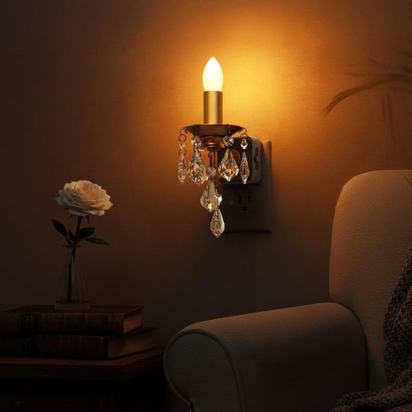 3 in. 1-Light Black Integrated LED Flameless Candle Mini Wall Sconce Plug-In Light Sensor for Dining Room,6-Pack