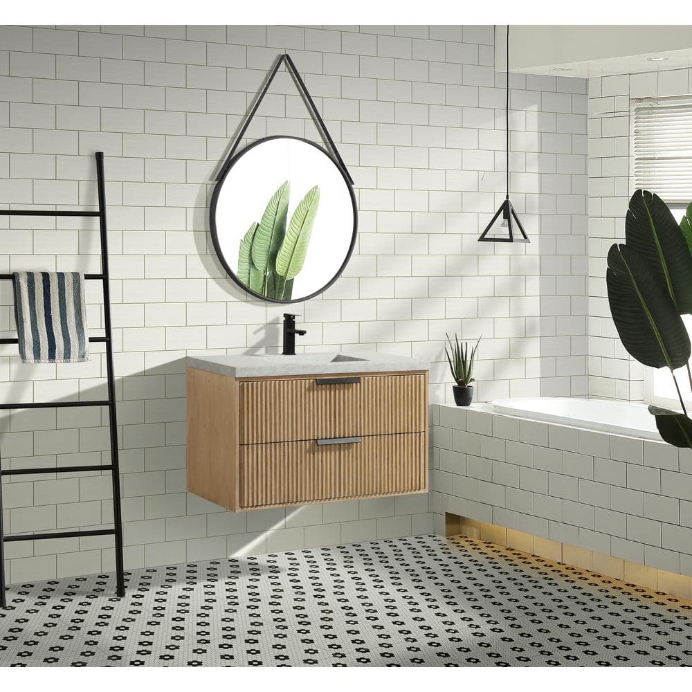 San Diego 36" Weathered Fir Floating Bathroom Vanity with Concrete Top