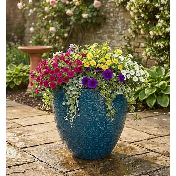 Aurelia Large Blue Pantina Decorative High-Density Resin Planter (15 in. L x 15 in. W x 14.2 in. H)