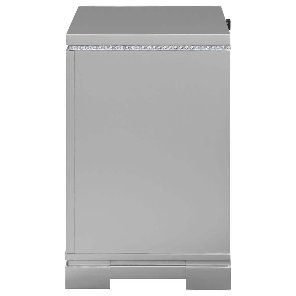 Eleanor Silver Metallic 2-Drawer Nightstand with Crystal Accents