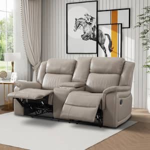 67.7 in. W Gray PU Leather 2-Seats Manual Reclining Loveseat with Storage Console and 2-Plastic Cup Holders