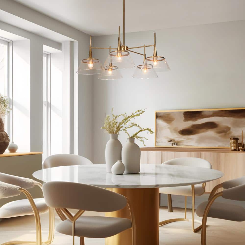 Gold and Clear Glass 5-Light Modern Chandelier