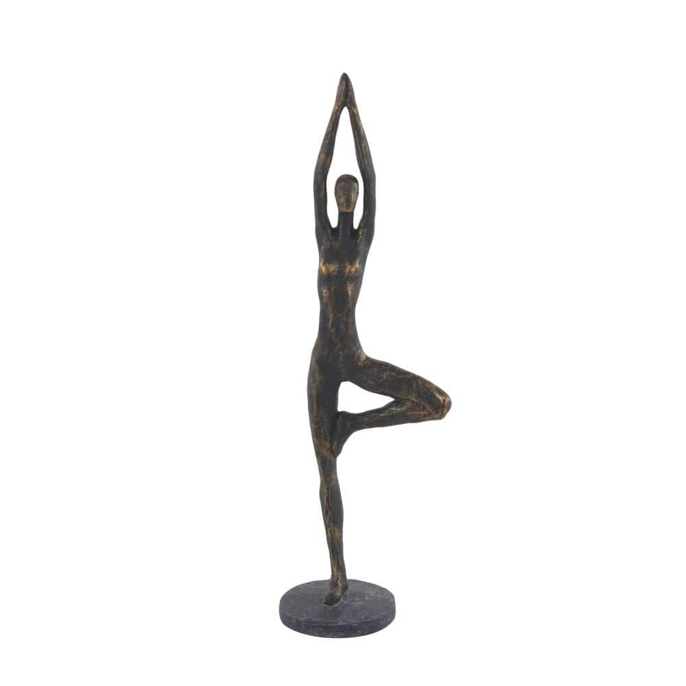 18" Brass Polystone Yoga Pose Tabletop Sculpture