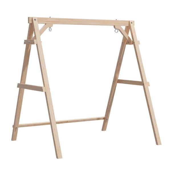 74 in. Natural 2-Person Wood Porch Patio Swing Stand