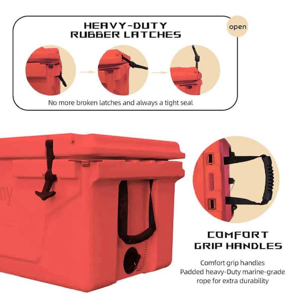 65 qt. Outdoor Fishing Portable Cooler Camping Ice Chest Cooler Box in Red