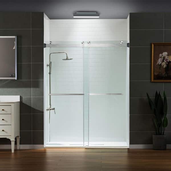WOODBRIDGE 60 in. W x 76 in. H Double Sliding Frameless Shower Door in Brushed Nickel Finish with 5/16 in. Clear Glass