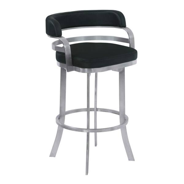 Benjara 34 in. H Black and Silver Metal Frame Counter Stool with Curved ...