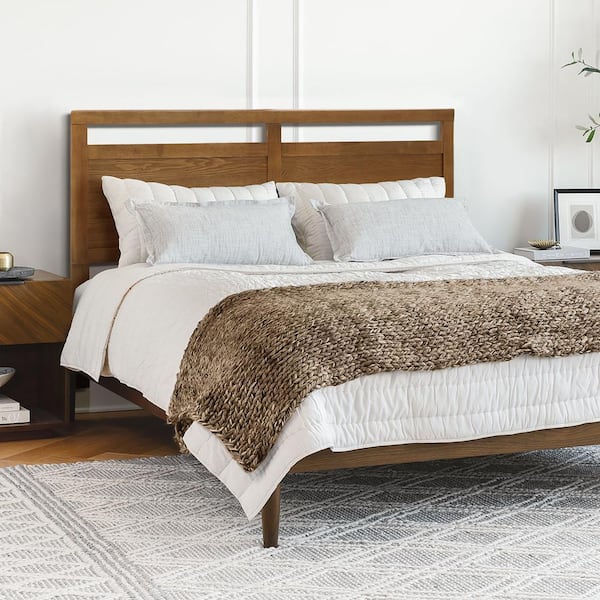 LuxenHome Farmhouse Brown Queen Double Panel Headboard WHIF1888