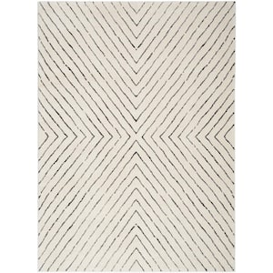 Cozy Modern Ivory Black 7 ft. x 9 ft. Abstract Contemporary Area Rug