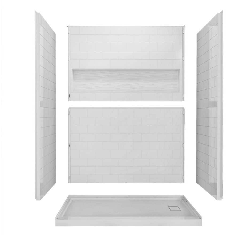 60 in. x 32 in. White SMC Right Drain Shower Base with 4-Piece Direct-to-Stud Wall Kit and Wall Shelf price history on PriceWatchPro