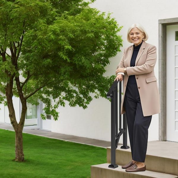 Handrails for Outdoor Steps 1-2 Step Stair Hand Rail Kit Transitional Carbon Steel Railings 37.99 in. H x 3.31 in. W