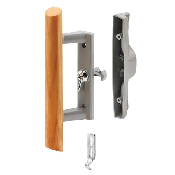 Prime-Line 3 in. - 15/16 in. Gray Diecast Sliding Patio Door Handle with Wood Handle for 1 in. Thick Doors