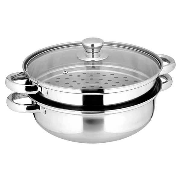 2 Piece Stainless Steel Steamer Pot Set with Tempered Glass Lid Dishwasher Safe Easy Clean for Meat Vegetables