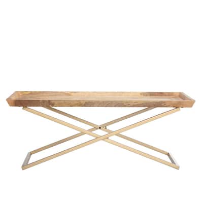 Eloise 43 in. Gold/Natural Large Rectangle Wood Coffee Table
