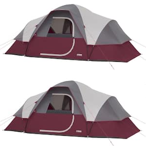 16 ft. x 108 in. 9-Person Extended Dome Camping Tent with Air Vents in Red (2-Pack)