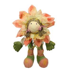29 in. Peach Green and Yellow Spring Floral Standing Sunflower Girl Decorative Figure