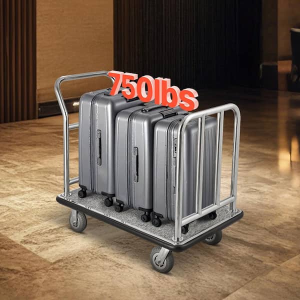 Hotel Luggage Cart,750 lbs. Load Capacity, Platform Truck with Removable Front Frame, Valet Cart with Grey Carpeted Deck