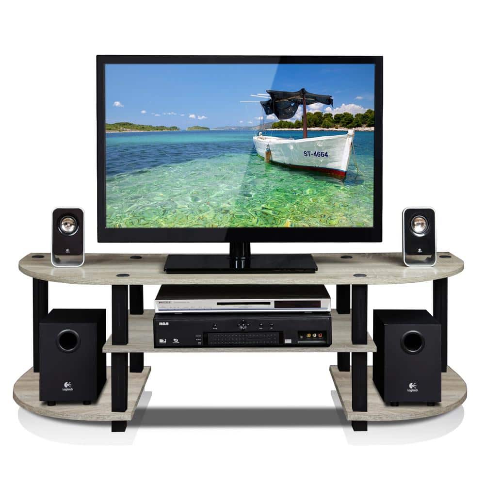 Oak Grey and Black Wide TV Entertainment Center with PVC and Composite Wood