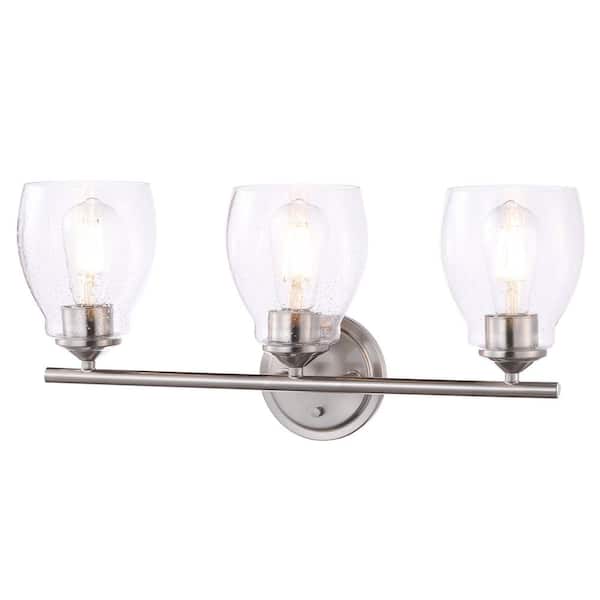 Minka Lavery Winsley 22.125 in. 3-Light Brushed Nickel Vanity Light with Clear Seeded Glass Shades