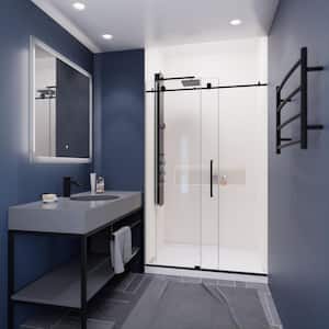 Leon 48 in. W x 76 in. H Sliding Frameless Shower Door/Enclosure in Matte Black with Tsunami Guard Clear Glass