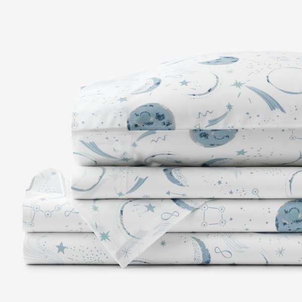 Company Kids Night Sky Blue Multi Organic Cotton Percale Twin Sheet Set