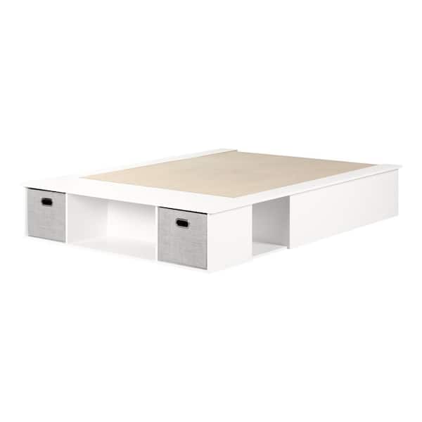South Shore Vito Pure White Queen Size Bed 61.75 in. W with Storage ...