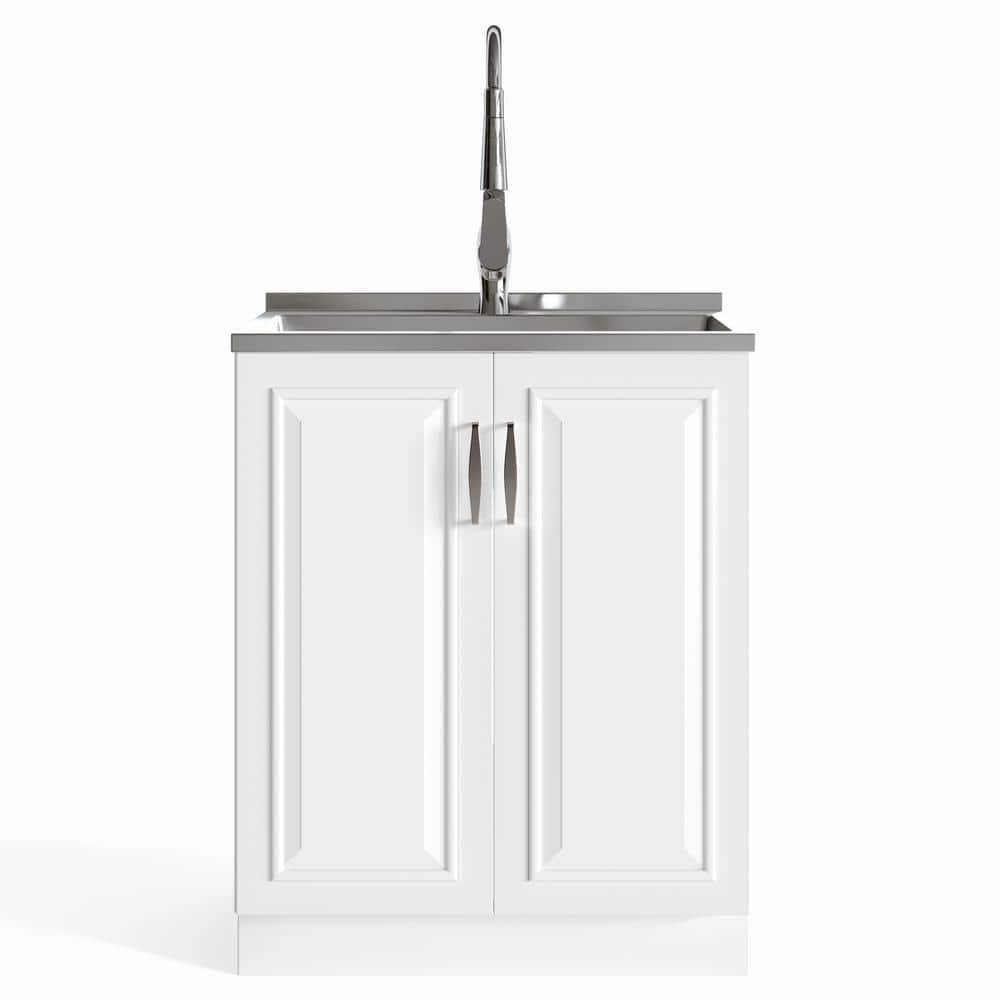 Darwin 28" White Laundry Cabinet with Stainless Steel Sink