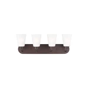 Kerrville 24.625 in. 4-Light Bronze Traditional Transitional Bathroom Vanity Light with Satin Etched Glass Shades