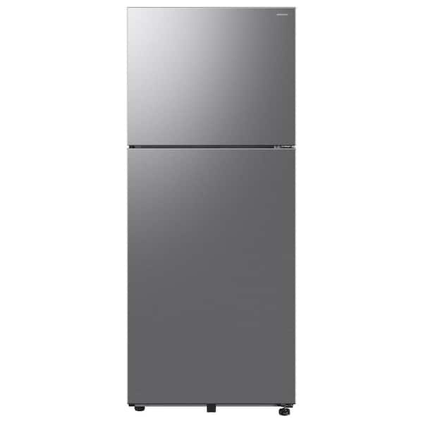 18 cu. ft. Top Freezer Refrigerator with Ice Maker in Stainless Steel.