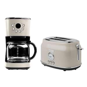 Retro Style 12 Cup Programmable Coffee Maker with 2 Slice Toaster, Beige