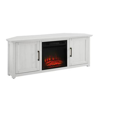 Camden Whitewash 58 in. Corner TV Stand with Fireplace Fits 60 in. TV with Cable Managment
