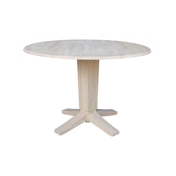 International Concepts Aria Unfinished Solid Wood Pedestal Base 42 inch Drop-leaf Dining Table Seats 4