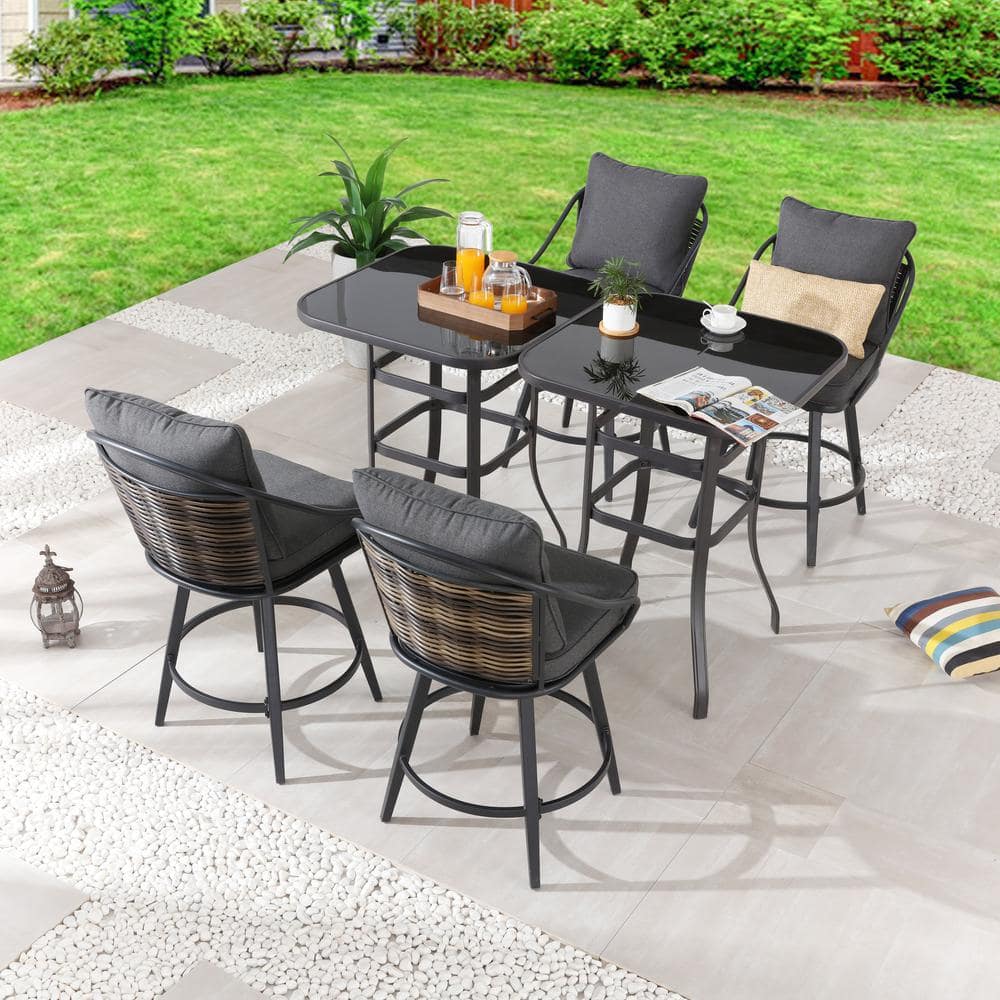 Patio Festival 6-Piece Metal Bar Height Outdoor Dining Set with Gray ...