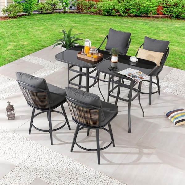 Patio Festival 6-Piece Metal Bar Height Outdoor Dining Set with Gray Cushions