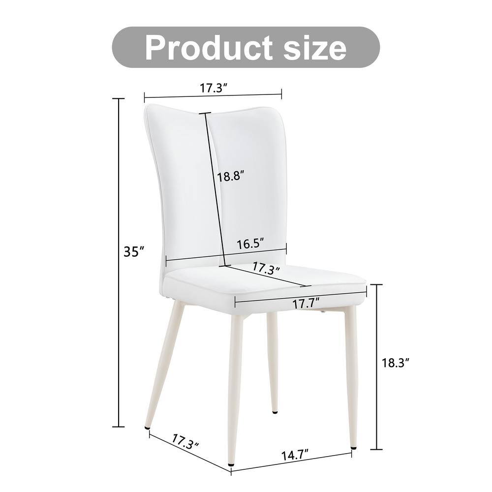 White Faux Leather High Back Armless Dining Chairs with Metal Legs, Set of 4
