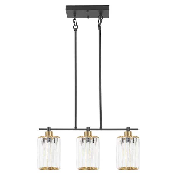 ZSMIHDOH 3-Light Black Modern Kitchen Island Crystal Pendant Light