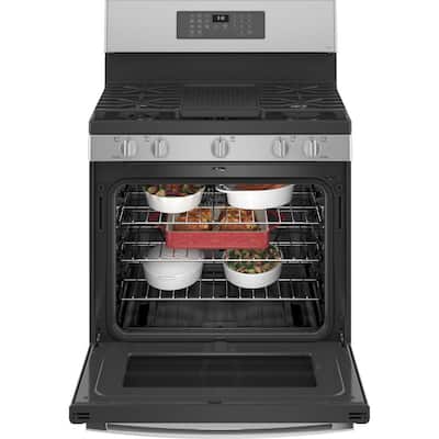 Profile 30 in. 5.6 cu. ft. Gas Range with Self-Cleaning Convection Oven and Air Fry in Stainless Steel