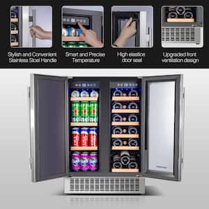 Dual zone 24 in.18-Bottle Wine and 57-Can Beverage Cooler Fridge with Stainless Steel door